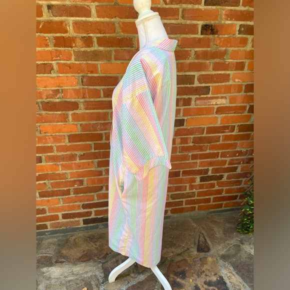 Vintage Evelyn Pearson Ladies Small Rainbow Striped Pastel Housecoat Robe - Picture 3 of 6